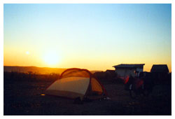The sun setting behind Scott's tent rear Oradea
