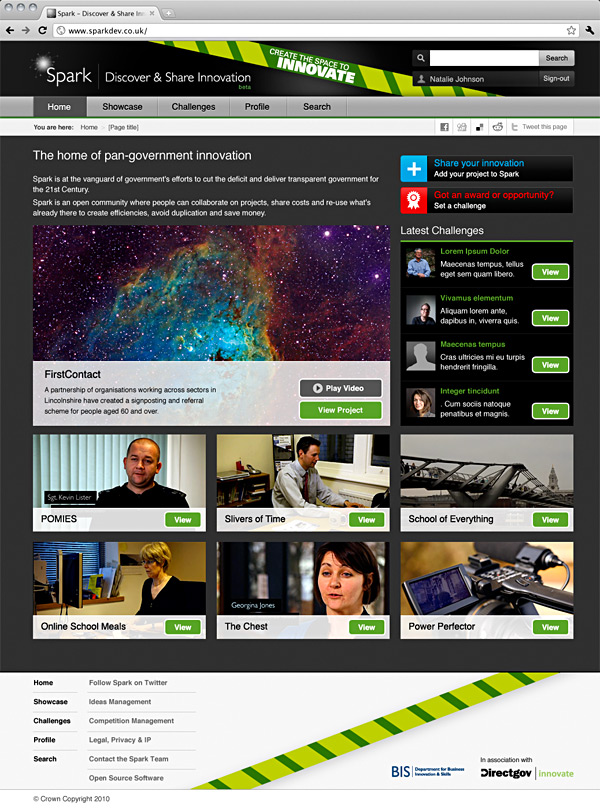Screenshot of the Spark homepage.