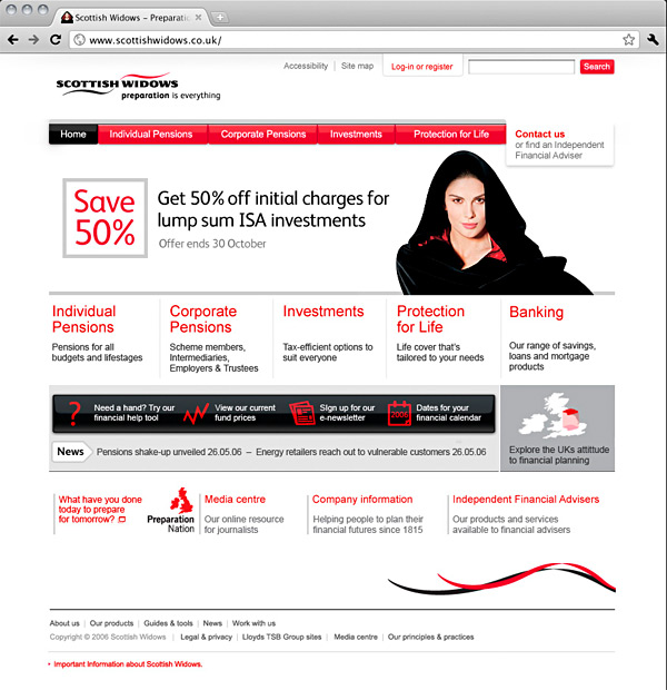 Screenshot of the scottishwidows.co.uk homepage.